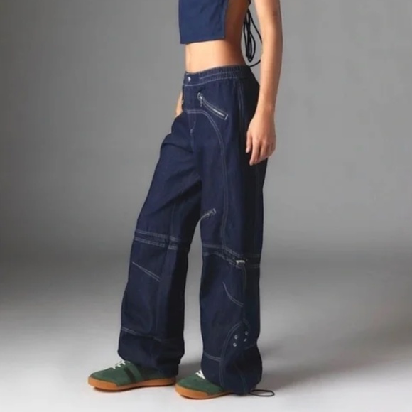 UO Silence & Noise Denim Cargo Pants with Drawcords - Picture 1 of 14